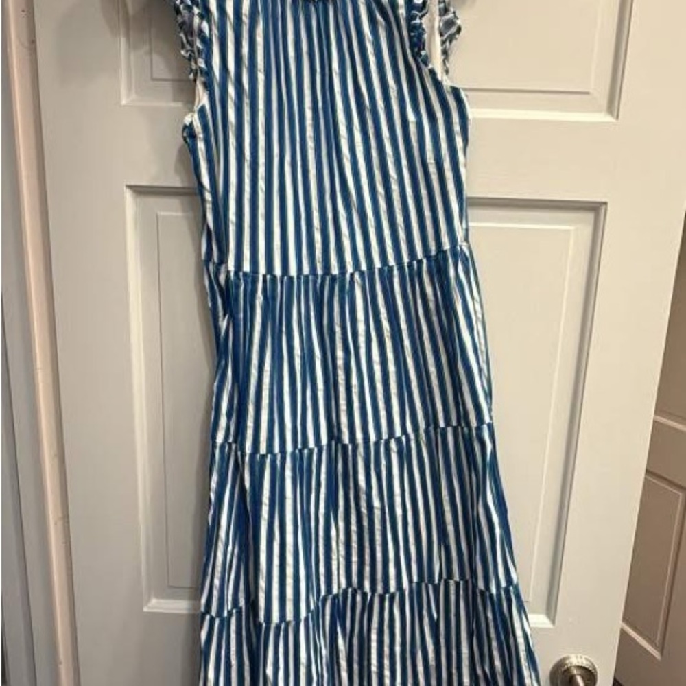 J. Crew Blue and White Striped Maxi Dress
